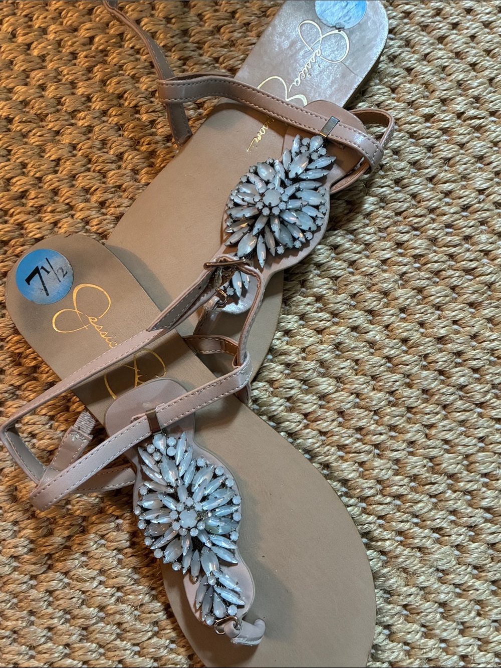 Jessica Simpson Taupe Jeweled T-Strap Sandals